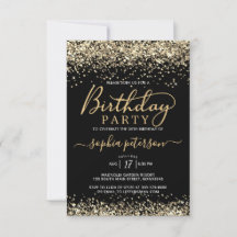 Elegant Zwart en Goud Glitter Any Age Verjaardag