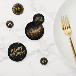 Elegant Zwart en Goud Glitter Gefeliciteerd Confetti