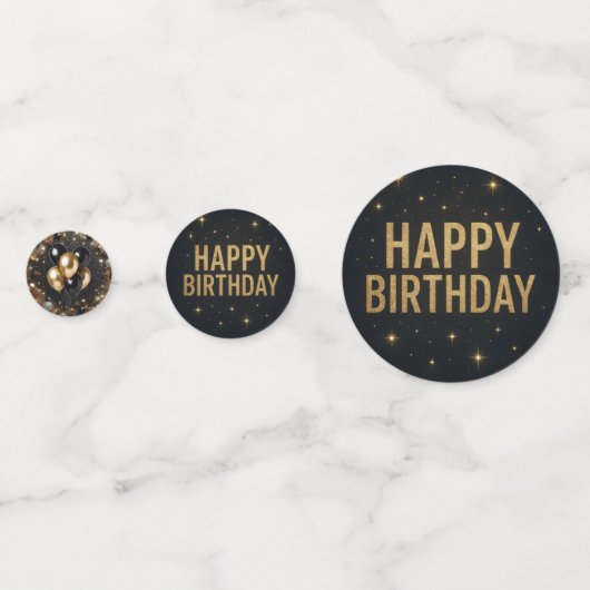 Elegant zwart en goud glitter Happy Birthday Confetti (Achterkanten)