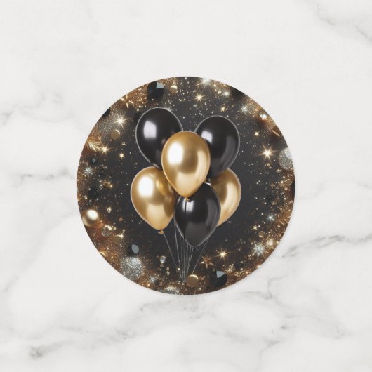 Elegant zwart en goud glitter Happy Birthday Confetti (Kleine voorkant)