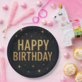 Elegant zwart en goud glitter Happy Birthday Papieren Bordje (Feest)
