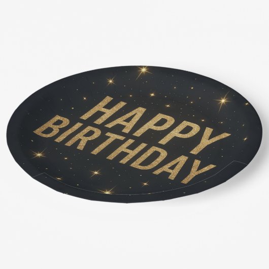 Elegant zwart en goud glitter Happy Birthday Papieren Bordje (Gekanteld)