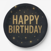 Elegant zwart en goud glitter Happy Birthday Papieren Bordje (Voorkant)