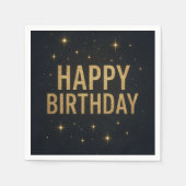 Elegant zwart en goud glitter Happy Birthday Servet (Voorkant)