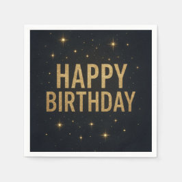 Elegant zwart en goud glitter Happy Birthday Servet
