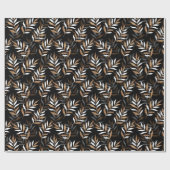 Elegant Zwart en Goud Glitter Leaves Patroon Cadeaupapier (Vlak)