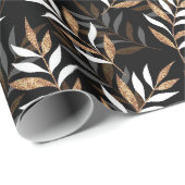 Elegant Zwart en Goud Glitter Leaves Patroon Cadeaupapier (Rol Hoek)