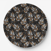 Elegant Zwart en Goud Glitter Leaves Patroon Papieren Bordje (Voorkant)