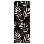 Elegant Zwart en Goud Glitter Leaves Patroon Wijn Cadeautas (Achterkant)