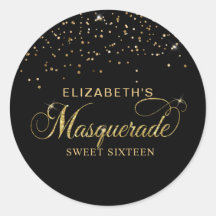 Elegant Zwart en Goud Glitter Masquerade Party