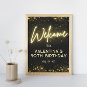 Elegant zwart en goud glitter neongloed welkom poster