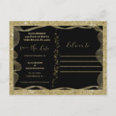 Elegant zwart en goud glitter Save the Date Aankondigingskaart (Achterkant)