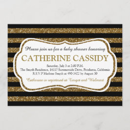 Elegant zwart en goud Glitter Stripes Baby shower Kaart