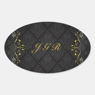 Elegant Zwart en Goud Goud Kant Lijst 3 Ovale Sticker