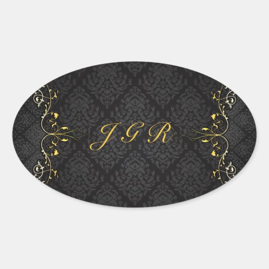 Elegant Zwart en Goud  Goud Kant Lijst 3 Ovale Sticker (Voorkant)