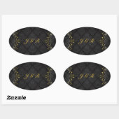 Elegant Zwart en Goud  Goud Kant Lijst 3 Ovale Sticker (Vel)
