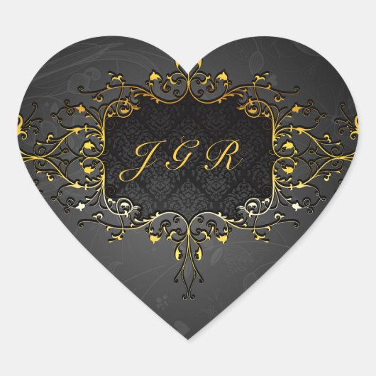 Elegant Zwart en Goud  Goud Kant Lijst 4 Hart Sticker (Voorkant)