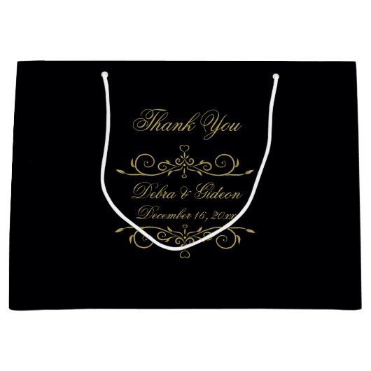 Elegant zwart en goud hart bloeien dank u large cadeautasje (Voorkant)