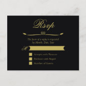 Elegant zwart en goud hart bloeien RSVP Uitnodiging Briefkaart (Voorkant)