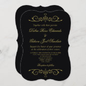 Elegant Zwart en Goud Hart Bloeiende Bruiloft Kaart (Voorkant / Achterkant)