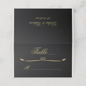 Elegant Zwart en Goud Hart Bloeiende Bruiloft Plaatskaartje (Buitenkant ongevouwen)