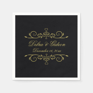 Elegant Zwart en Goud Hart Bloeiende Bruiloft Servetten