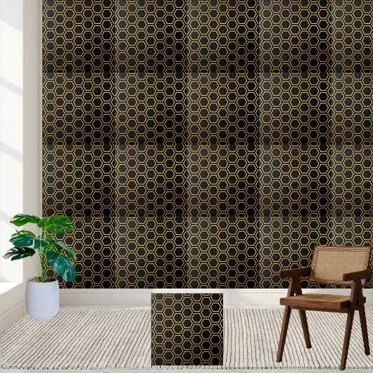 Elegant zwart en goud Honeycomb Hexagon patroon Tegeltje
