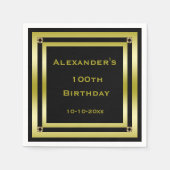 Elegant zwart en goud ingelijst Man 100e verjaarda Servetten (Voorkant)