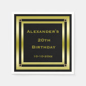 Elegant zwart en goud ingelijst Man 20e verjaardag Servet (Voorkant)