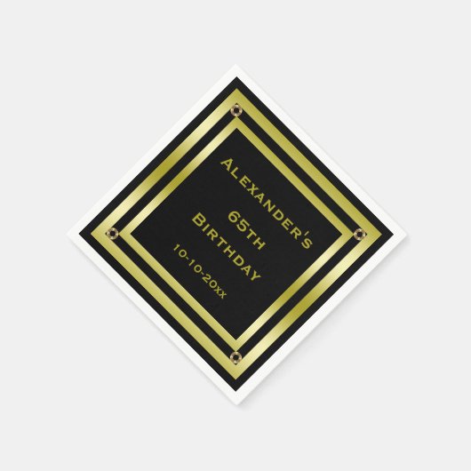 Elegant zwart en goud ingelijst Man 65e verjaardag Servet (Hoek)