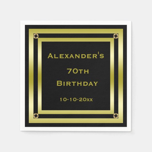 Elegant zwart en goud ingelijst Man 70e verjaardag Servetten (Voorkant)