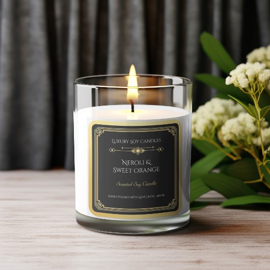 Elegant zwart en goud kaars Product Label