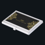 Elegant zwart en goud  kanten Lijst Visitekaarthouder<br><div class="desc">Elegant zwart en goud   kanten lijst en geometrisch patroon en wervelingen.  tekst in goudkleurige tinten.</div>