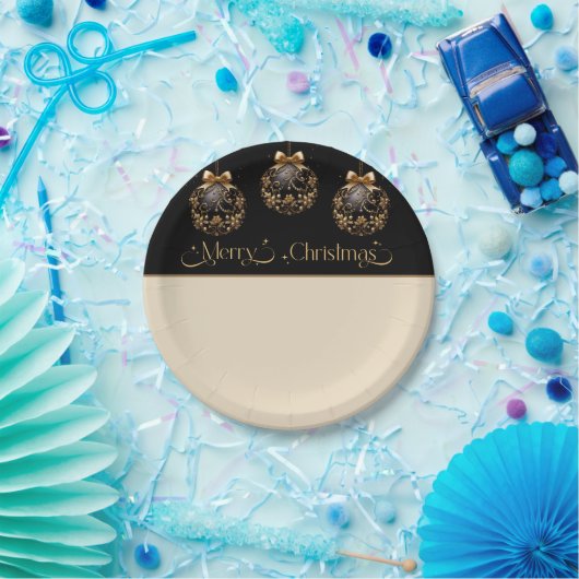  Elegant Zwart en Goud Kerst Papieren Bordje (Feest)