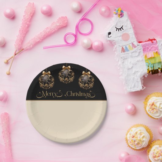  Elegant Zwart en Goud Kerst Papieren Bordje (Feest)