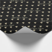 Elegant zwart en goud kerstboom patroon cadeaupapier (Hoek)
