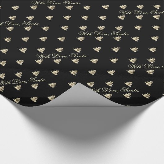 Elegant zwart en goud kerstboom patroon cadeaupapier (Hoek)