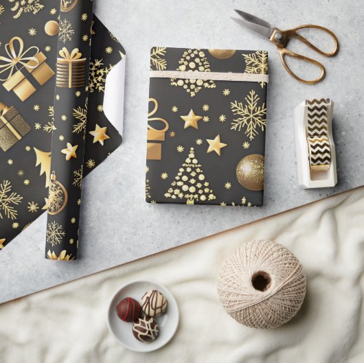Elegant zwart en goud kerstcadeau cadeaupapier (Crafts)