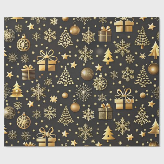 Elegant zwart en goud kerstcadeau cadeaupapier (Vlak)