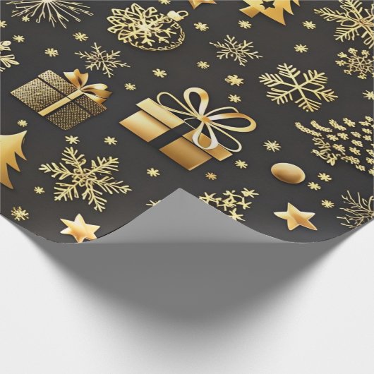 Elegant zwart en goud kerstcadeau cadeaupapier (Hoek)