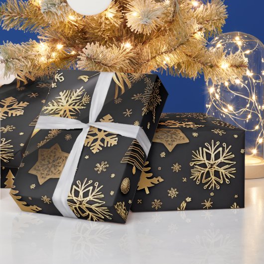 Elegant zwart en goud kerstcadeau cadeaupapier (Feestdagen)