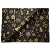 Elegant zwart en goud kerstcadeau groot cadeauzakje (Voorkant)