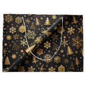 Elegant zwart en goud kerstcadeau groot cadeauzakje (Achterkant)