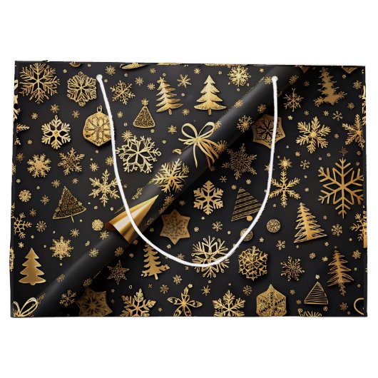 Elegant zwart en goud kerstcadeau groot cadeauzakje (Achterkant)