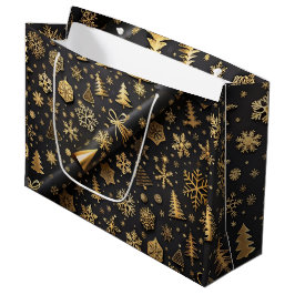 Elegant zwart en goud kerstcadeau groot cadeauzakje