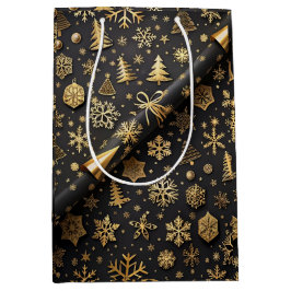 Elegant zwart en goud kerstcadeau medium cadeauzakje