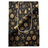 Elegant zwart en goud kerstcadeau medium cadeauzakje (Achterkant)
