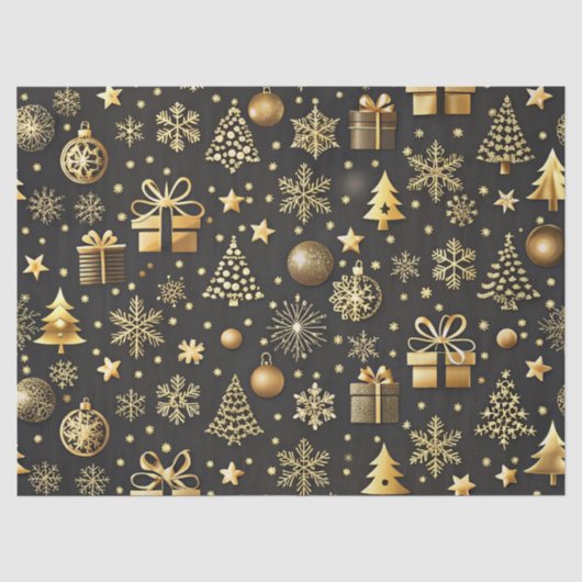 Elegant zwart en goud kerstcadeau tissuepapier (Voorkant)