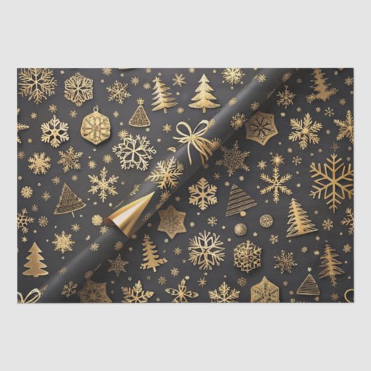 Elegant zwart en goud kerstcadeau tissuepapier (Voorkant)