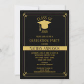 Elegant zwart en goud Lijst Graduation Party | Kaart (Voorkant)